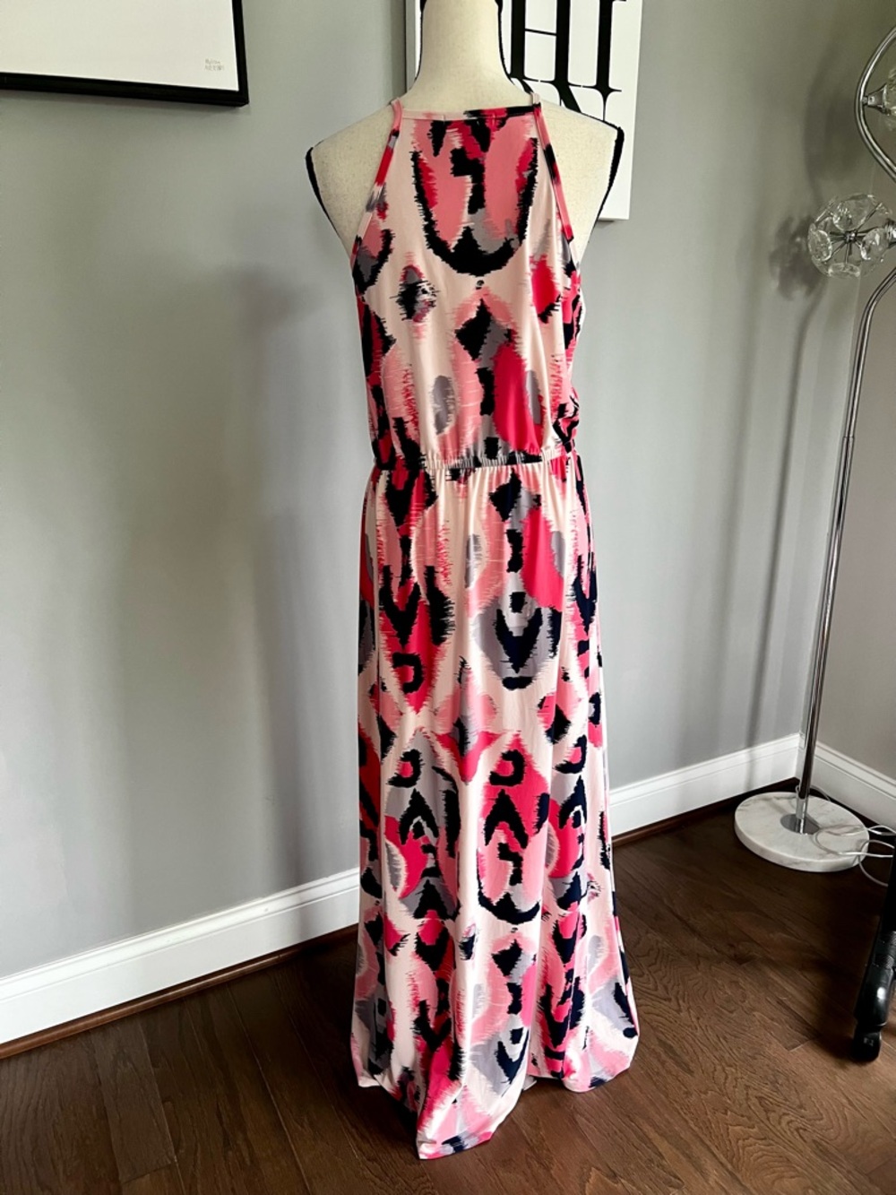 Banana Republic Pink, Black & Cream Abstract Halter Maxi Dress - Picture 4 of 8